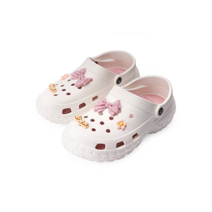 White Chunky Heel Clogs - Indifeet