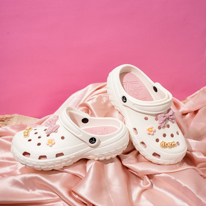 White Chunky Heel Clogs - Indifeet