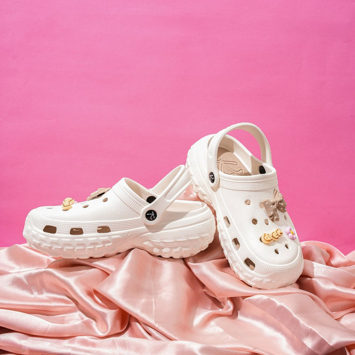 White Chunky Clogs - Indifeet