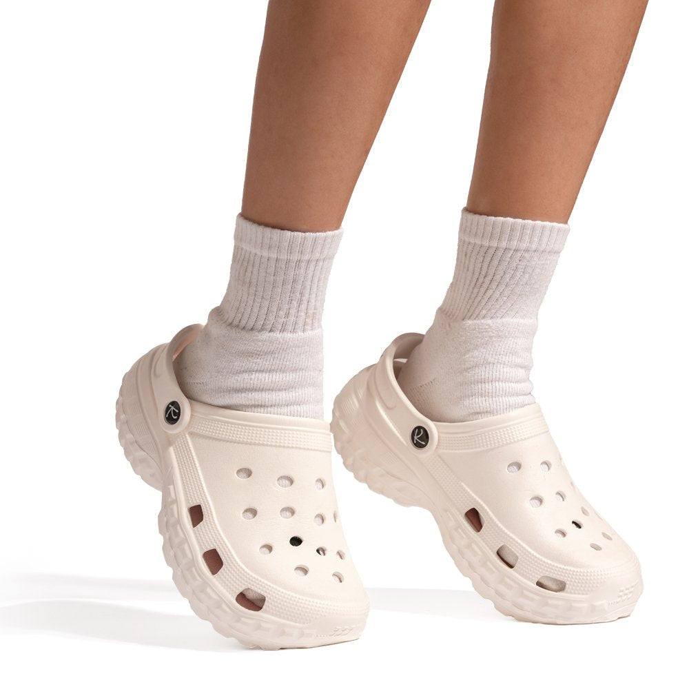 White Chunky Heel Clogs - Indifeet