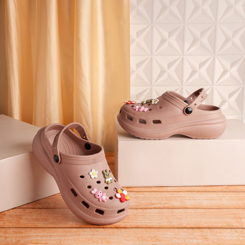 Comfort Peach Clog Heels - Indifeet