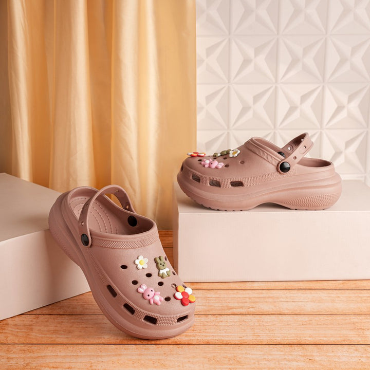 Comfort Peach Clog Heels - Indifeet