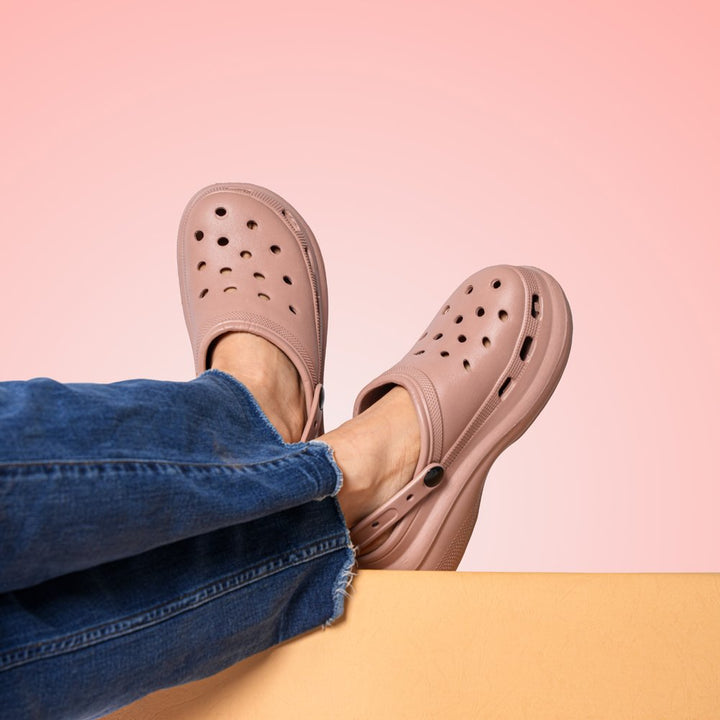 Comfort Peach Clog Heels - Indifeet