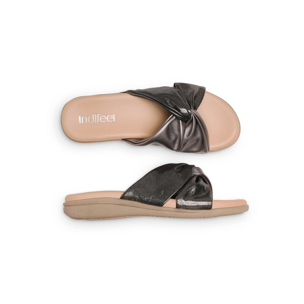 Metallic Silver Party Flats - Indifeet