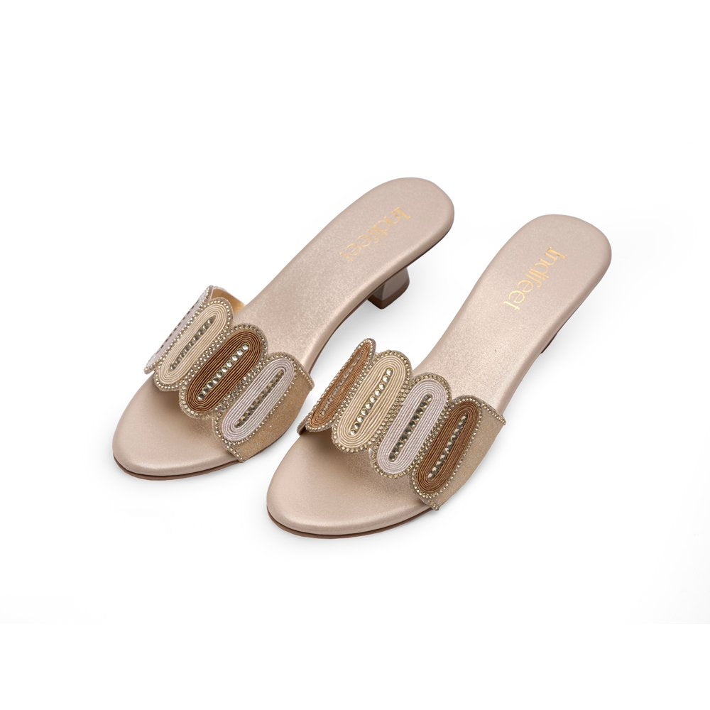 Golden Embellished party heels - Indifeet