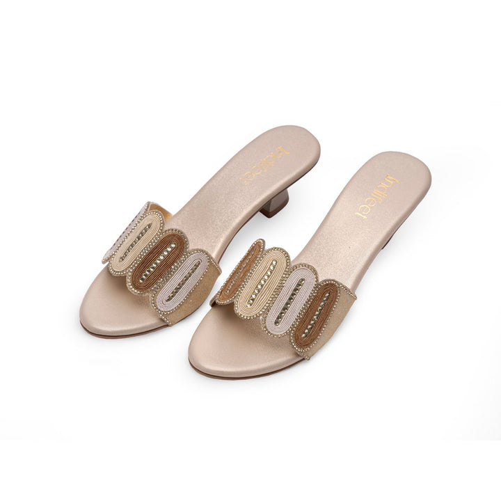 Golden Embellished party heels - Indifeet