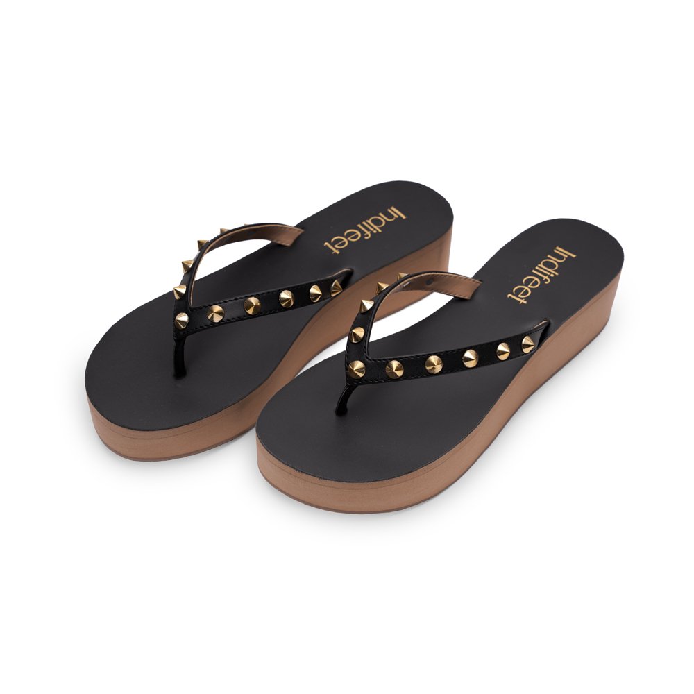Studded Black Platform Sandals - Indifeet