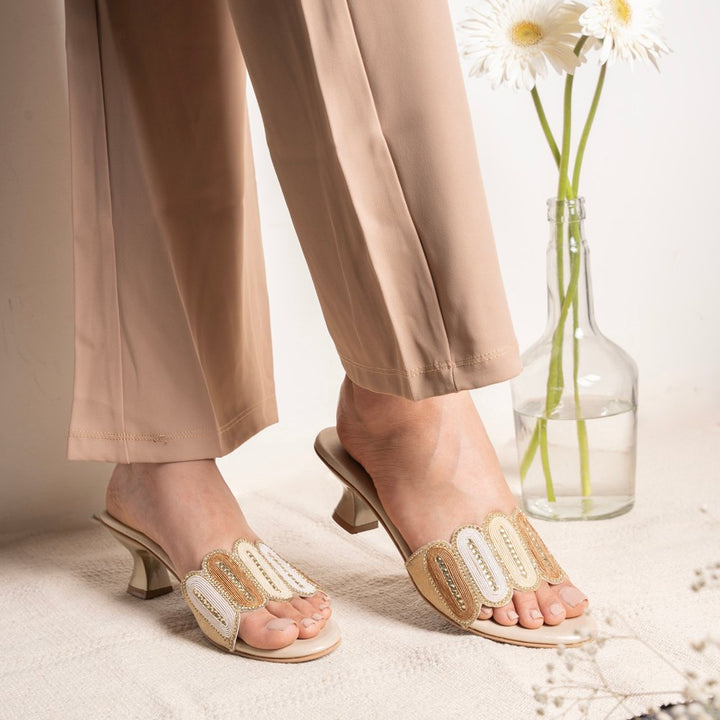 Golden Embellished party heels - Indifeet