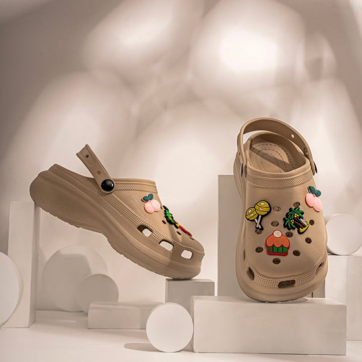 Beige Comfort Heel Clogs - Indifeet