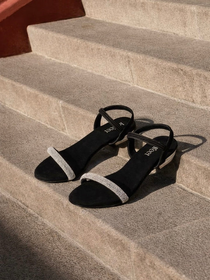 Shimmer Black Heel Sandals