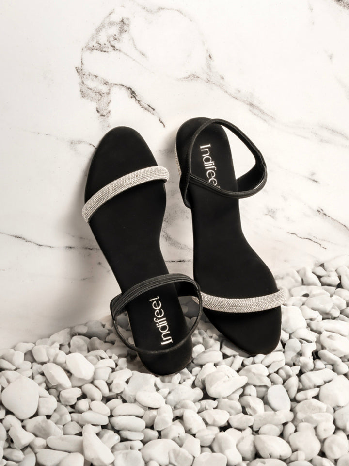 Shimmer Black Heel Sandals