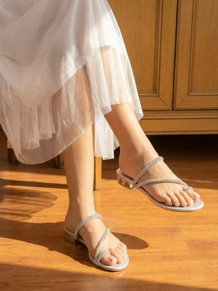 Embellished Silver Ethnic Heels