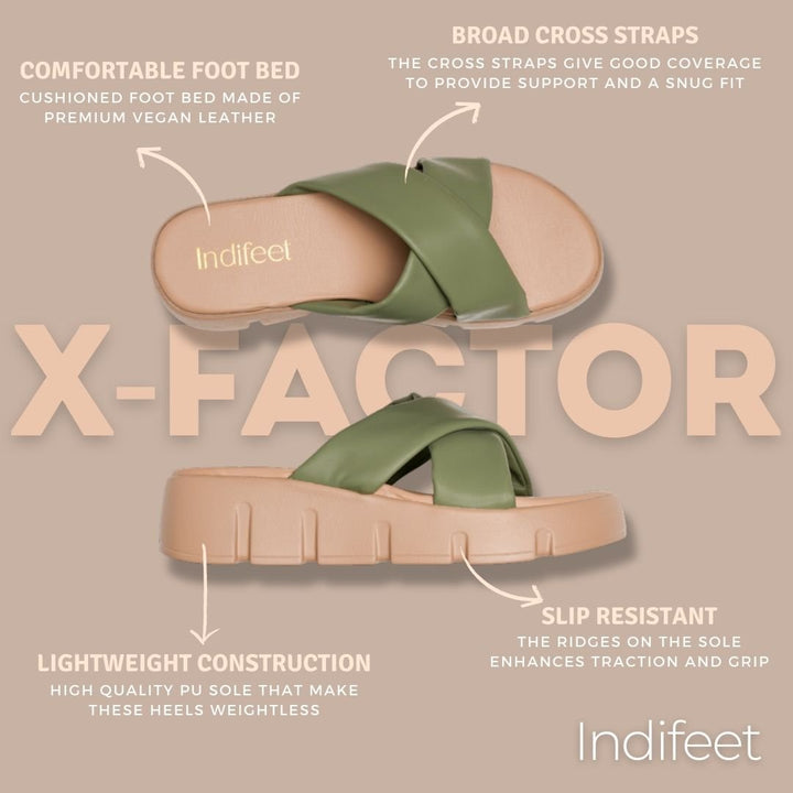 Olive Cross-Strap Platform Sandals