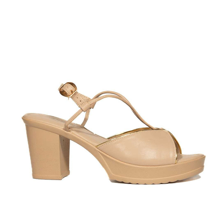 Beige Peep-Toe Block Heels