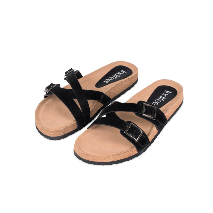 Dual Strap Cork Sandals Black