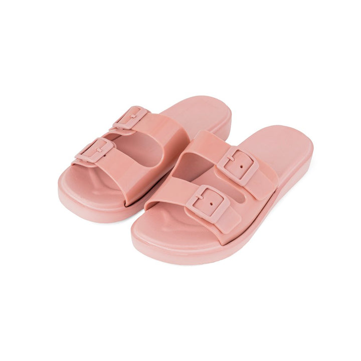 Pink Double Strap Sliders