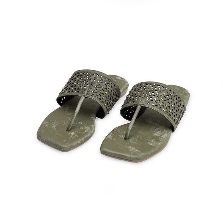 Elegant dark green ethnic flats