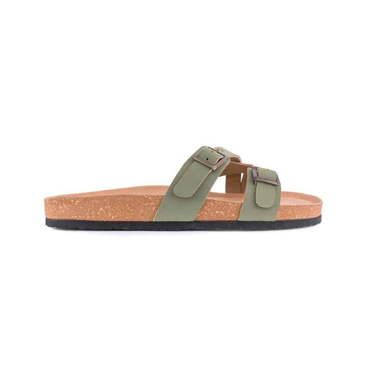 Dual Strap Cork Sandals Olive Green