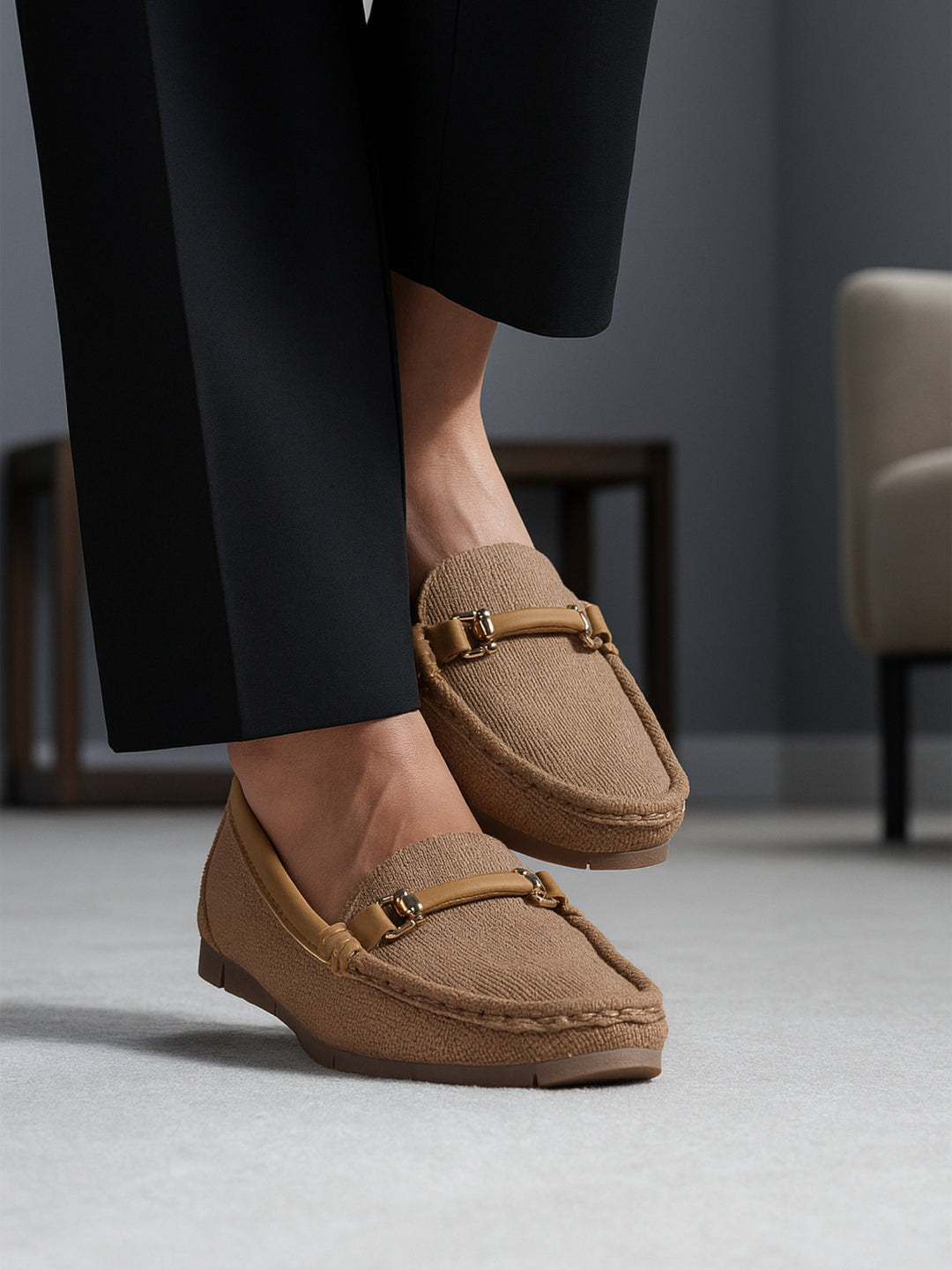 Formal Brown Textured Ballerina Shoe