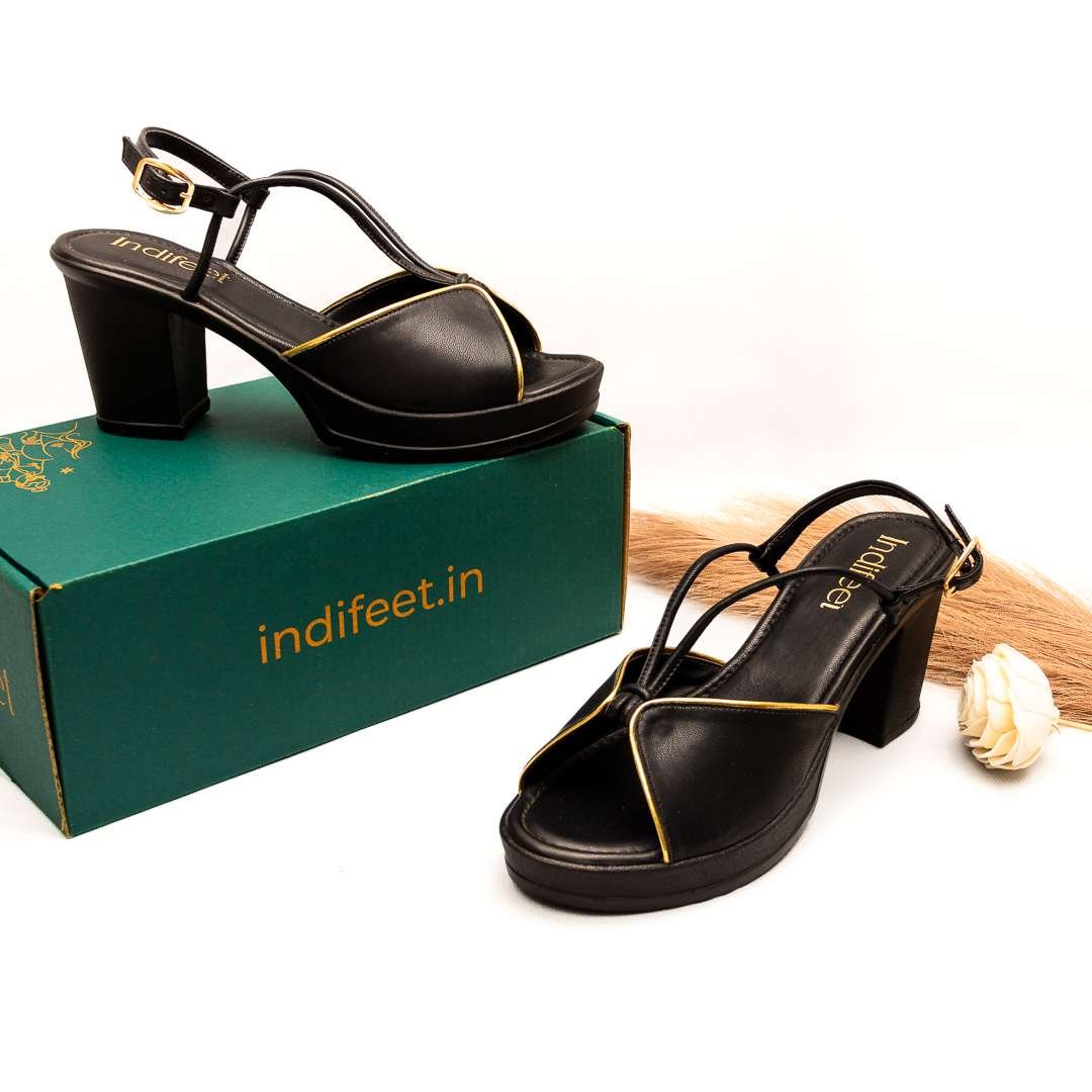 Black Peep-Toe Block Heels