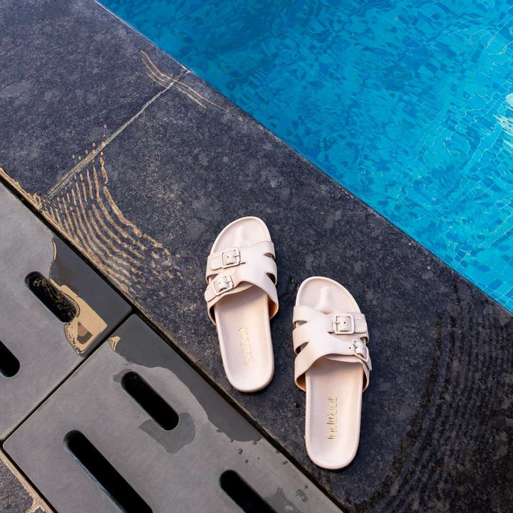Light Cream buckled Flats
