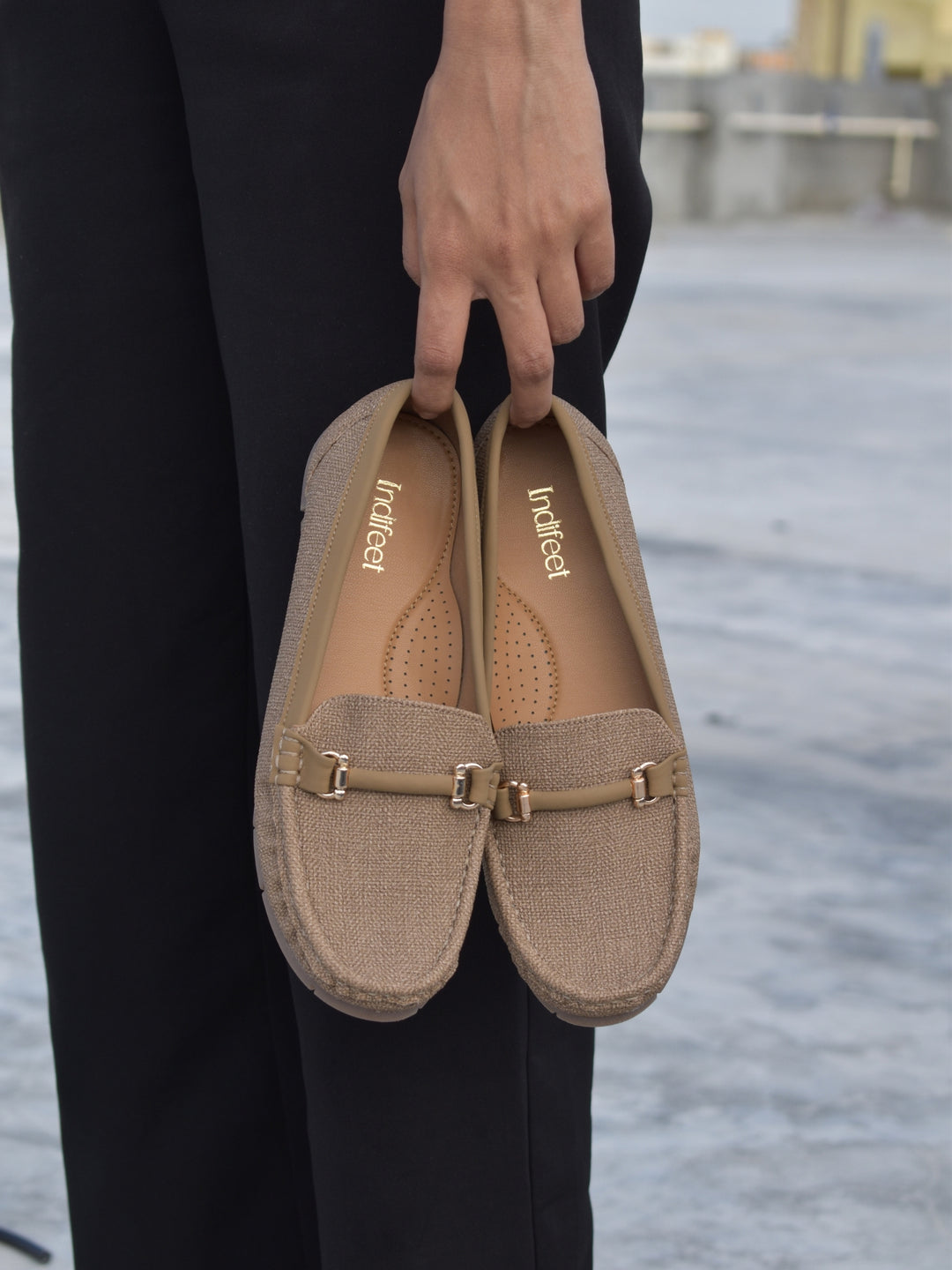 Formal Brown Textured Ballerina Shoe
