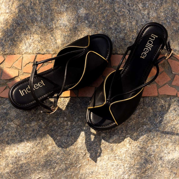 Black Peep-Toe Block Heels