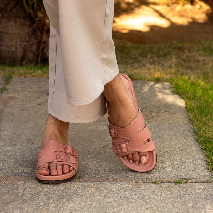 Classic Peach Buckle Slides