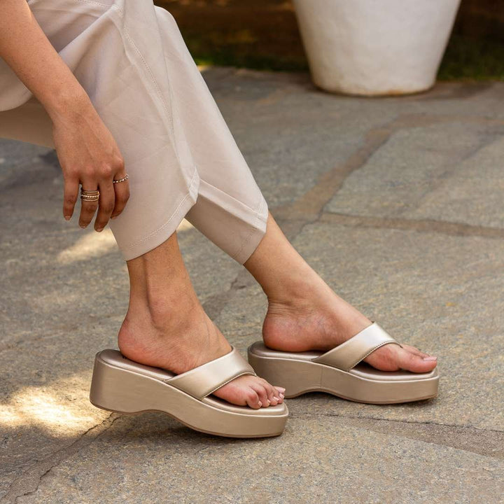 Metallic Silver Platform Heel Sandals
