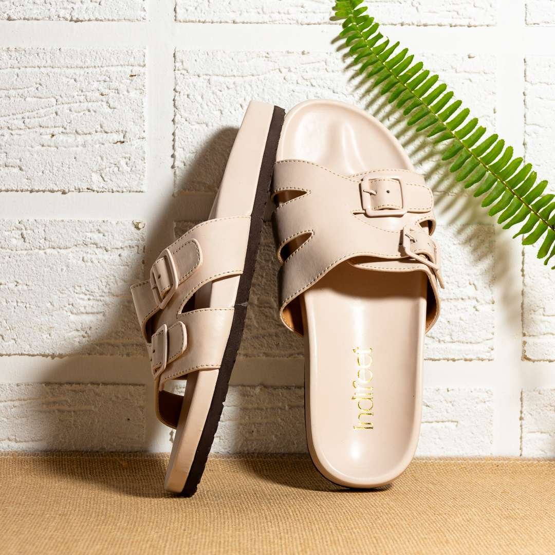 Light Cream buckled Flats