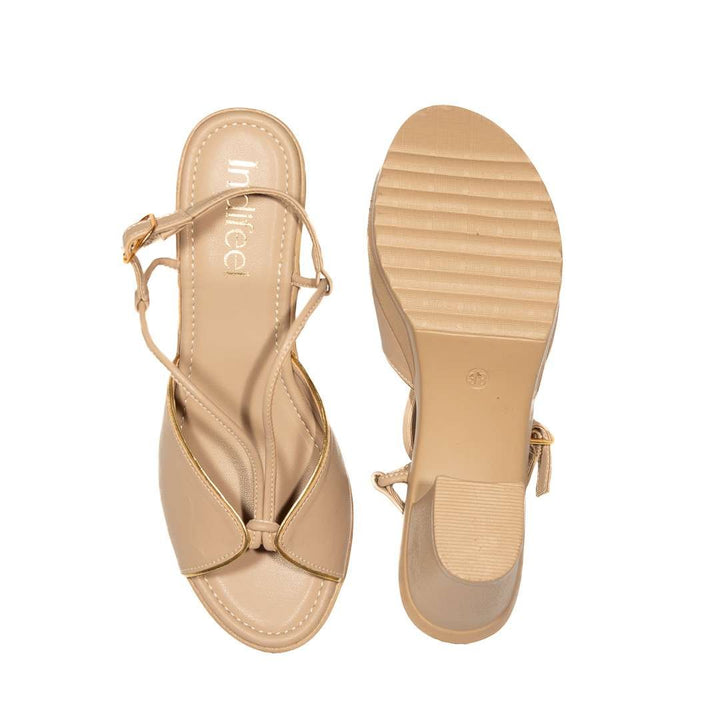 Beige Peep-Toe Block Heels