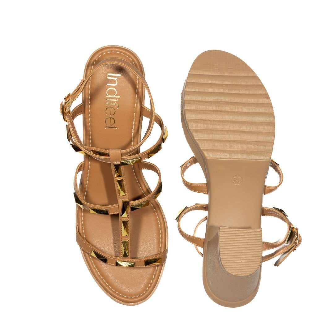 Elegant Tan Gladiator Block Heels