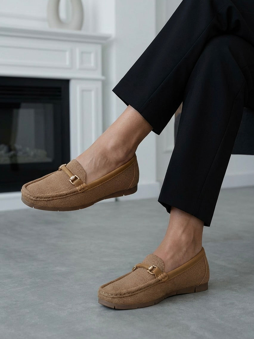 Formal Brown Textured Ballerina Shoe