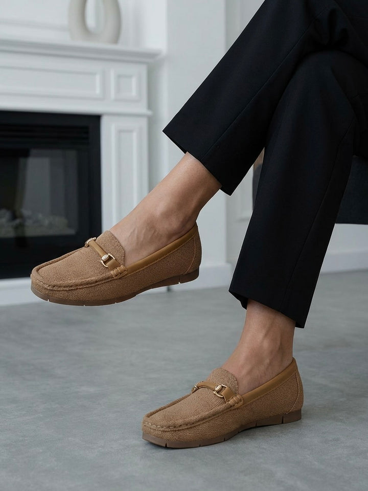 Formal Brown Textured Ballerina Shoe