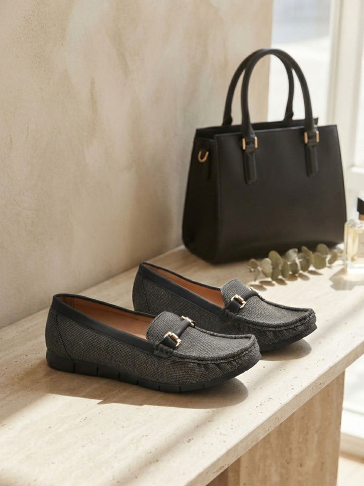 Formal Black Textured Ballerina Shoe