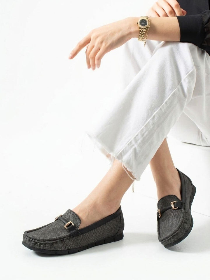 Formal Black Textured Ballerina Shoe