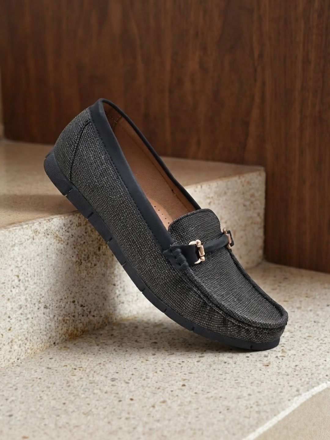 Formal Black Textured Ballerina Shoe