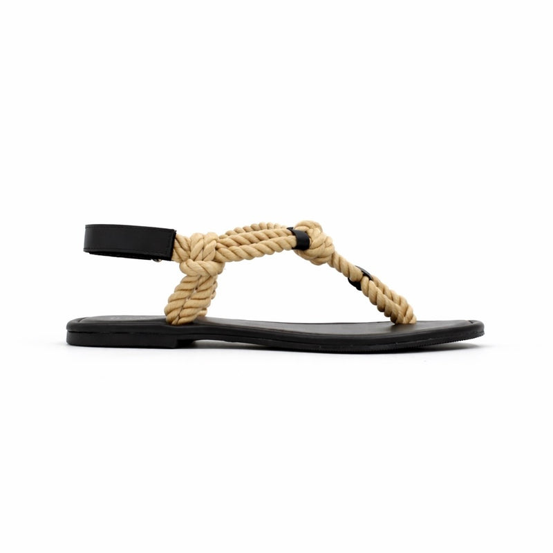 Black Rope Thong Flat Sandals