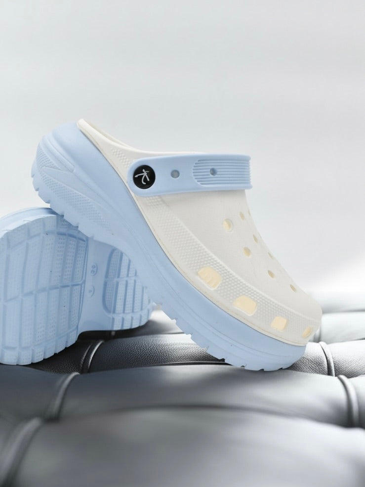 Blue White Dual Chunky Clogs
