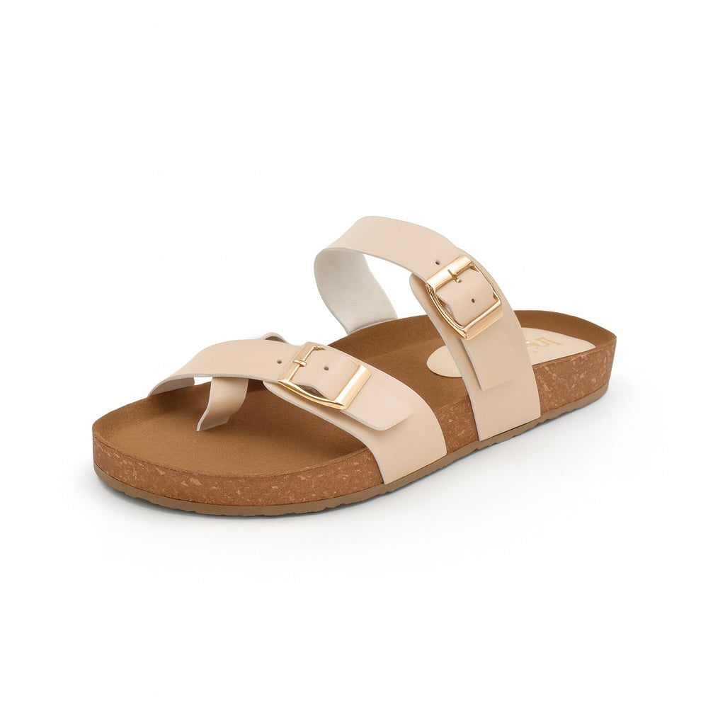 Cream Cork Toe Ring Sandals