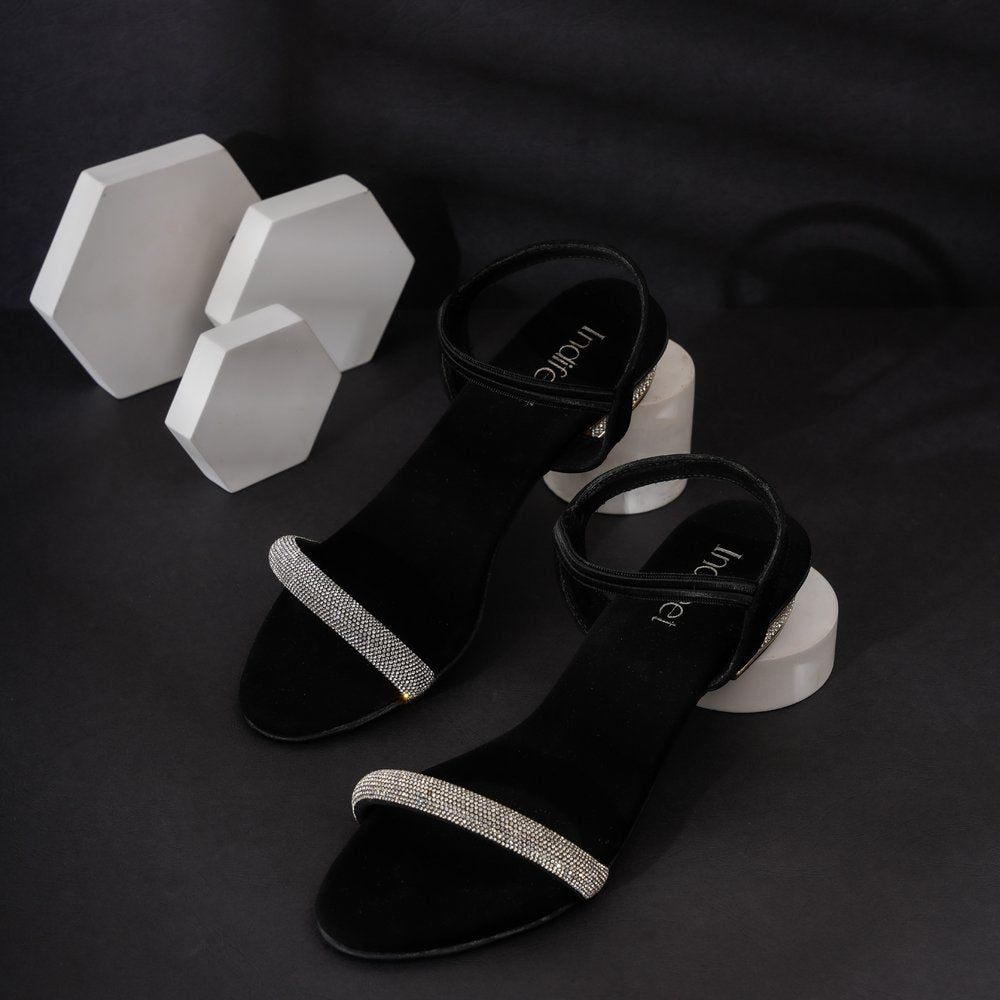 Shimmer Black Heel Sandals