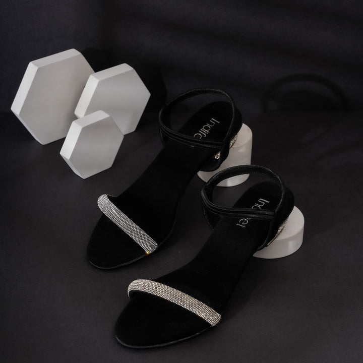 Shimmer Black Heel Sandals