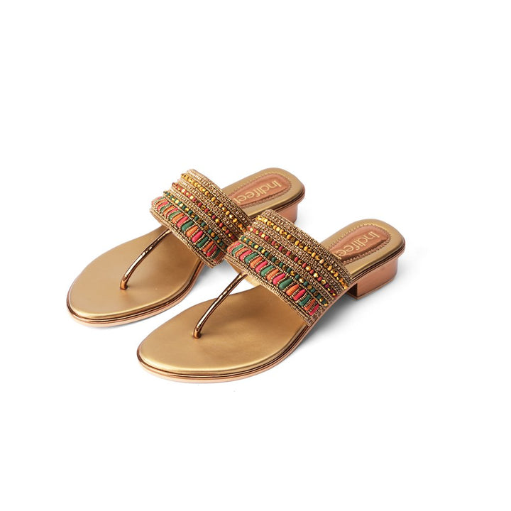 Gold Beaded Heel Sandals