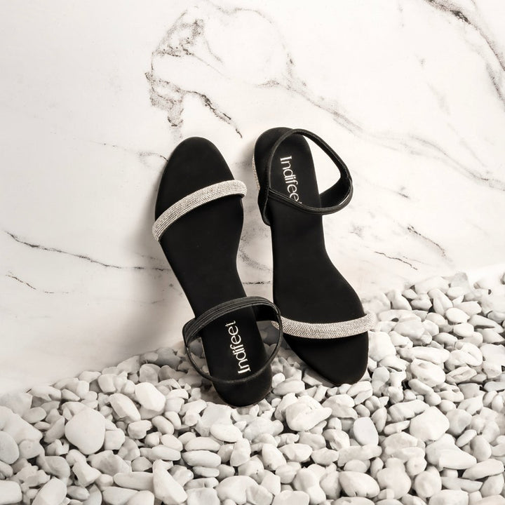Shimmer Black Heel Sandals