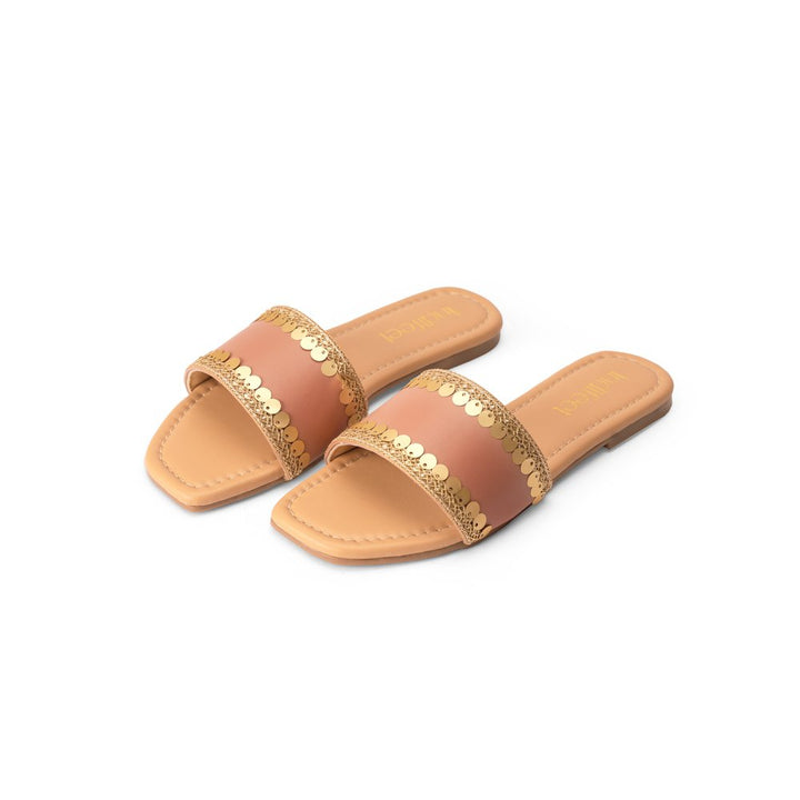Embellished Peach Gold Flats