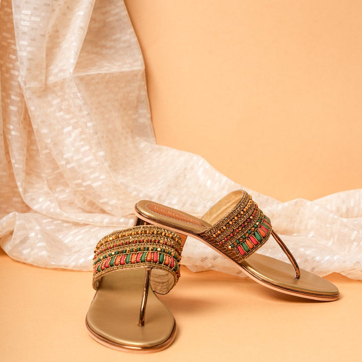 Gold Beaded Heel Sandals