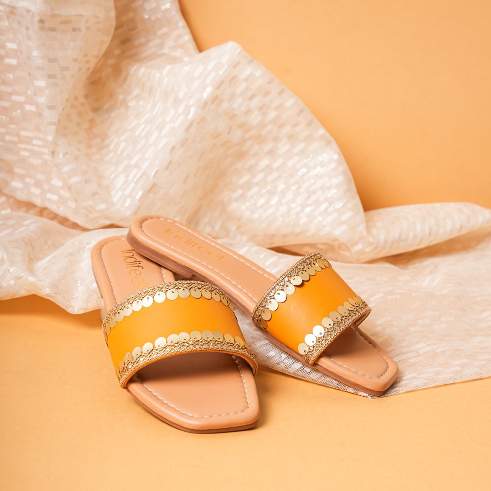 Gold Yellow Embellished Flats