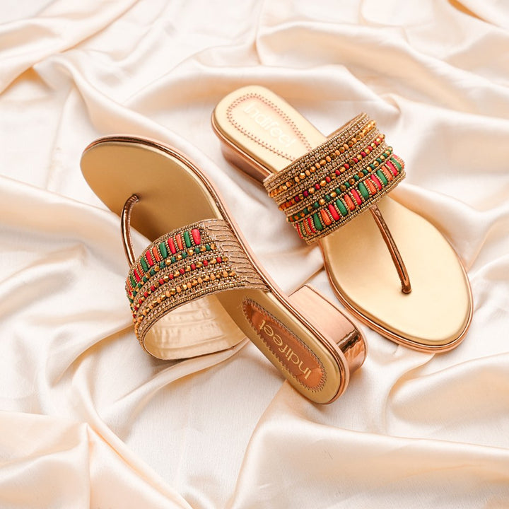 Gold Beaded Heel Sandals
