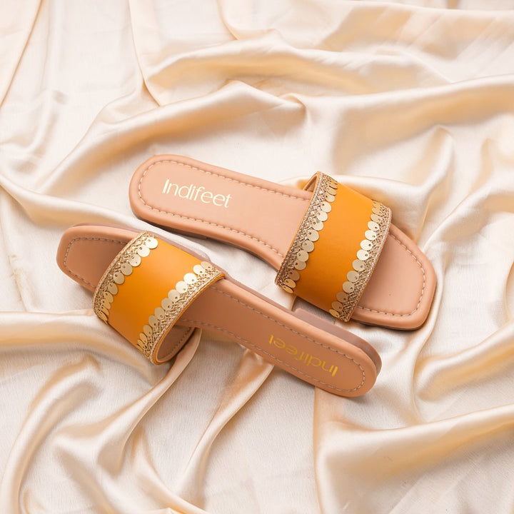 Gold Yellow Embellished Flats