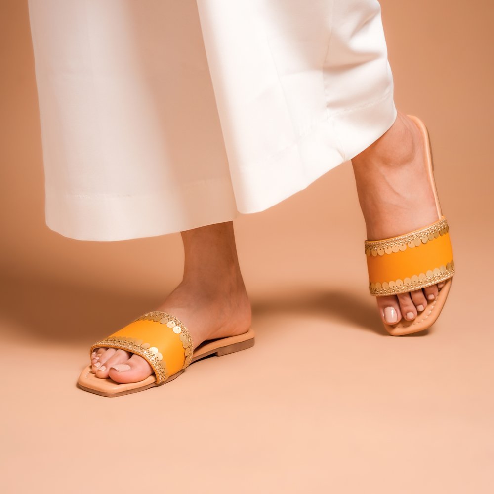 Gold Yellow Embellished Flats